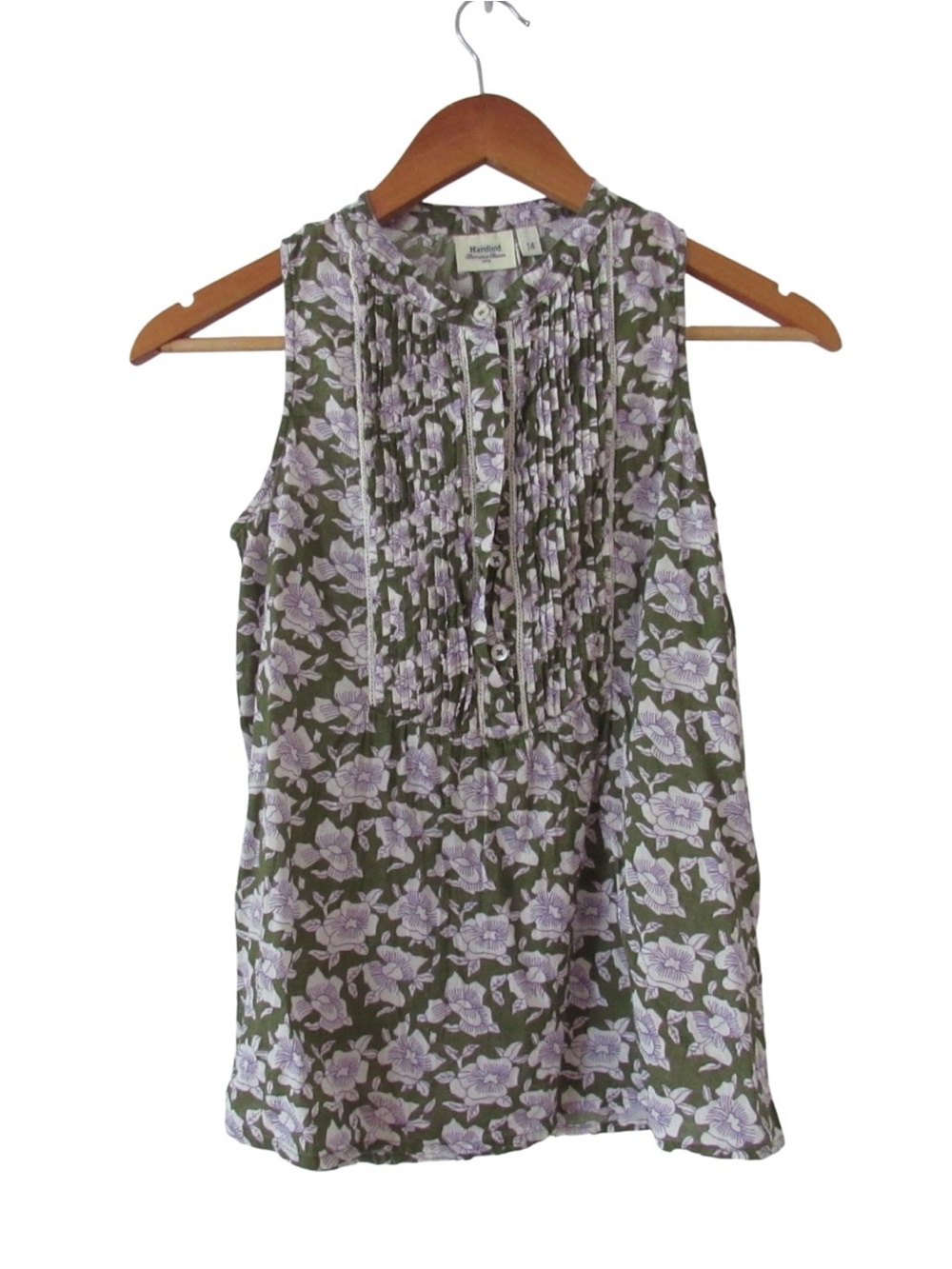Hartford Floral Sleeveless Blouse Girls 14 Cotton Button Front Green Purple